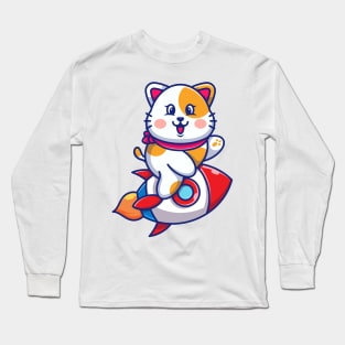 Cute cat riding rocket cartoon Long Sleeve T-Shirt